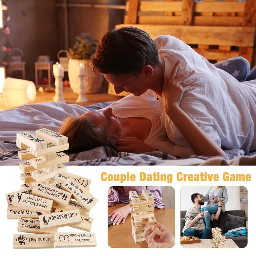 48 Blocks Adult Naughty Games - Wooden Tumble Tower with Bag, Couples Date Night