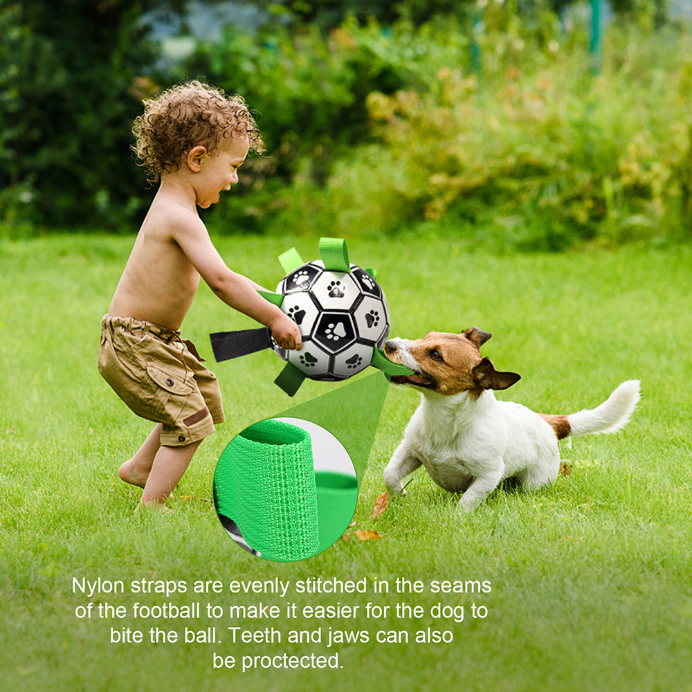 Dog Soccer Ball Grab Tabs Interactive Pet Dog Toy Football with Ball Pump