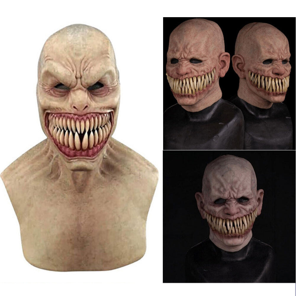 Long Creepy Clown Scary Realistic Facial Mask Horror Gruesome Party Cosplay Deco
