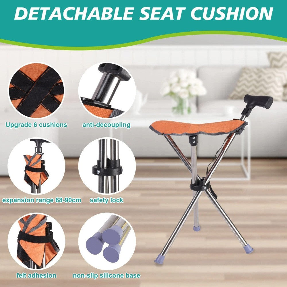 Folding Portable Walking Stick Seat Adjustable Aluminium Cane Chair Stool 150Kg