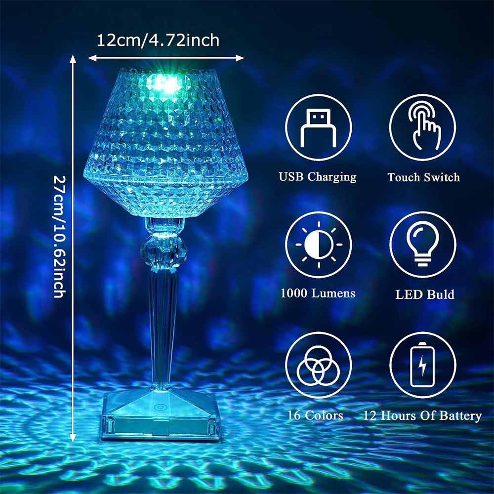 Crystal Night Light RGB 16colors Table Lamp Dimming USB Rechargeable Bedside