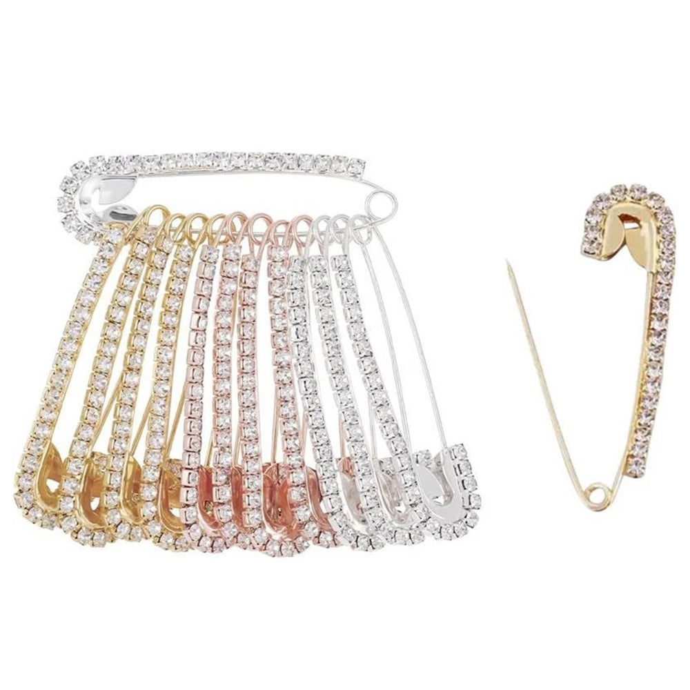 12PCS Rhinestone Modesty Pins for Clothes Brooch Pin Decor Bling Crystal Pins