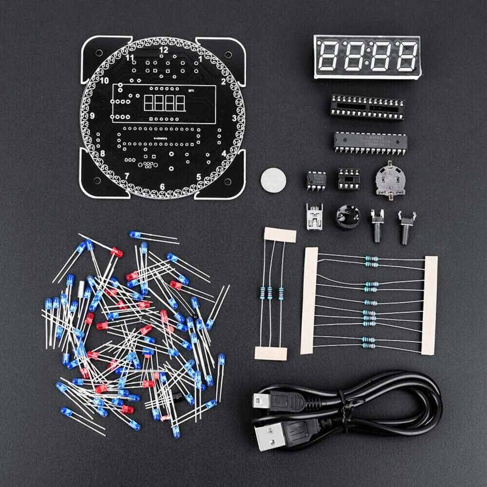 DIY Rotating Digital LED Electronic Digital Clock Temperature Display KIT + Case