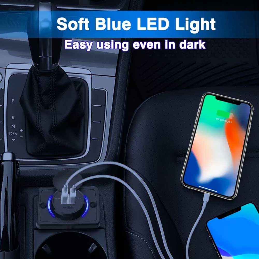 Dual QC3.0 USB Port Car Fast Charger 3.1A 12/24V Socket Outlet Panel Car Caravan RV