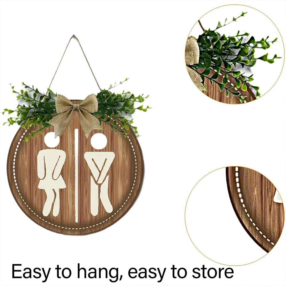 Bathroom Gender Sign – Rustic Wooden Round Hanging Toilet Door Plaque Decor 23CM