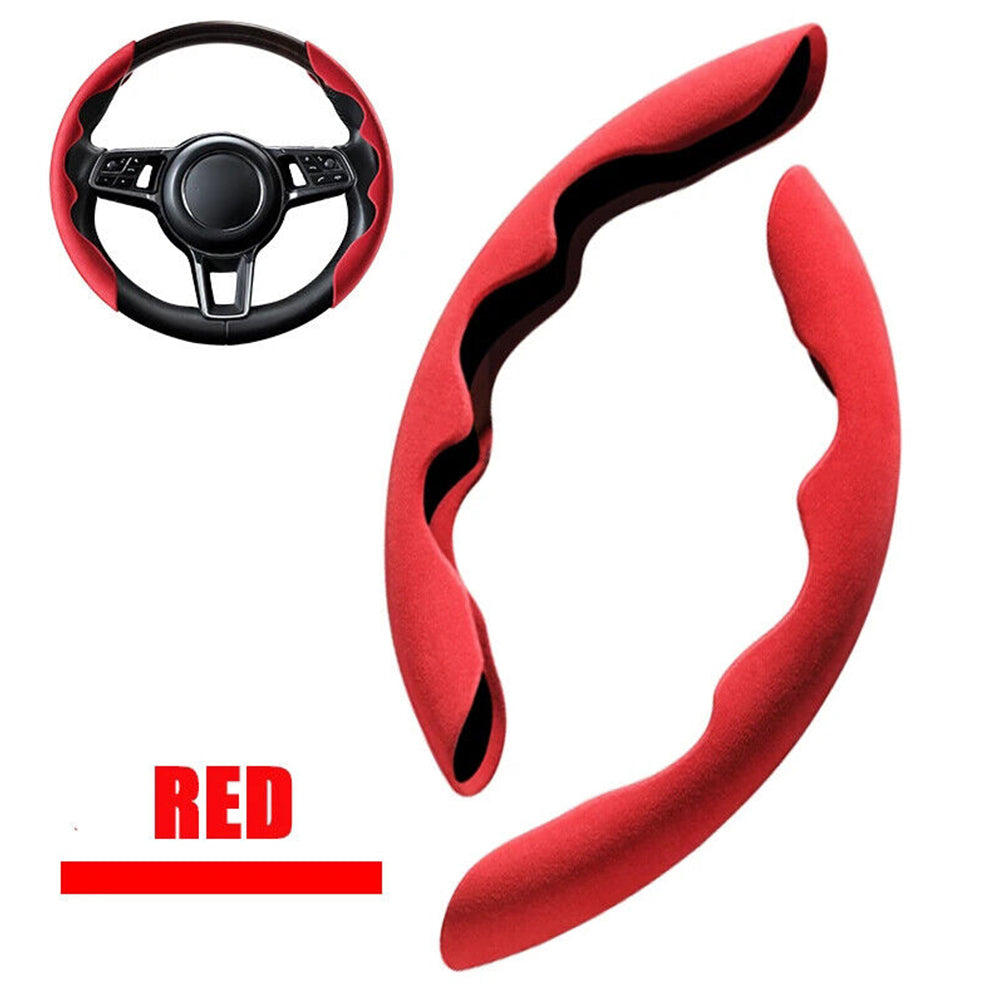 Car Anti-skid Plush Steering Wheel Anti-slip Cover Decor Both Side Universal Red
