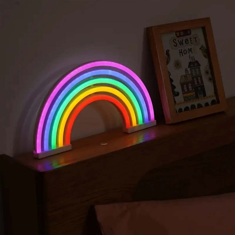 Rainbow LED Neon Light Stand - Colourful Wall Desk Lamp Room Decor