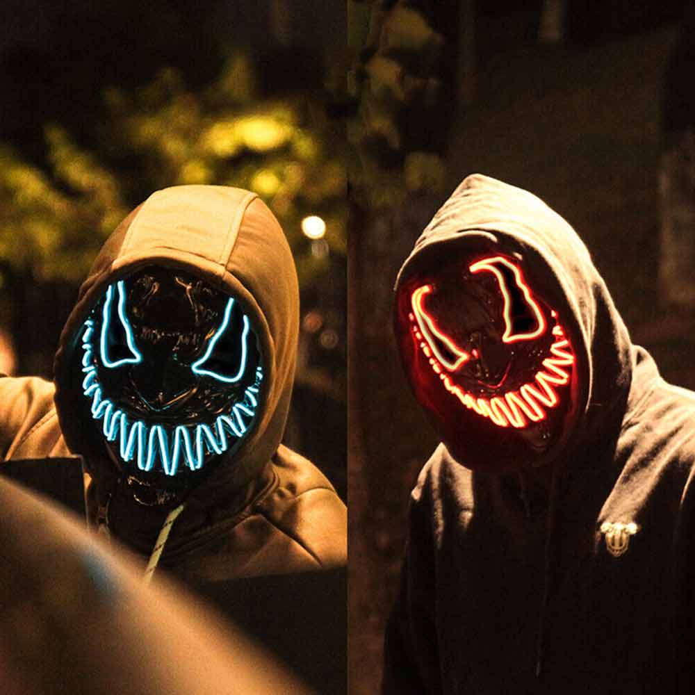 LED Light Up Neon Mask Halloween Venom Mask Halloween Costume Scary Cosplay