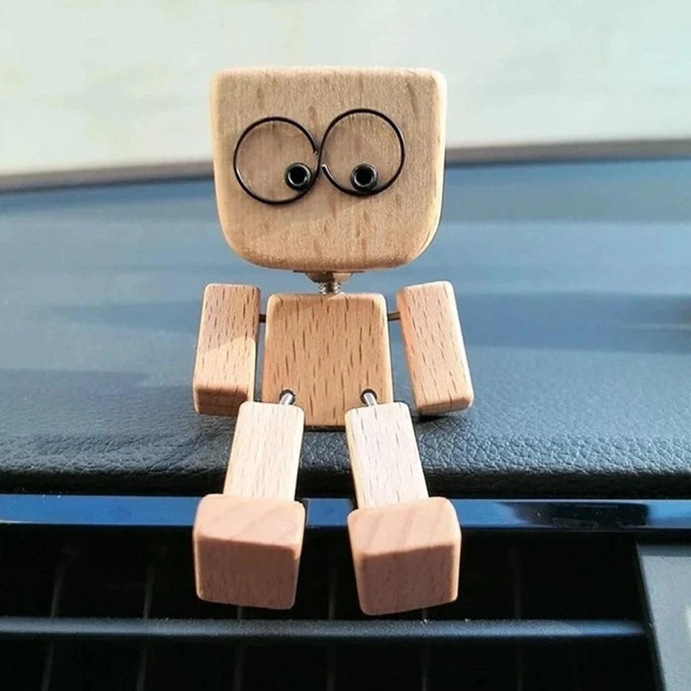 Magnetic Expression Shaking Wooden Man - 12 Fun Face Car Dashboard Decor