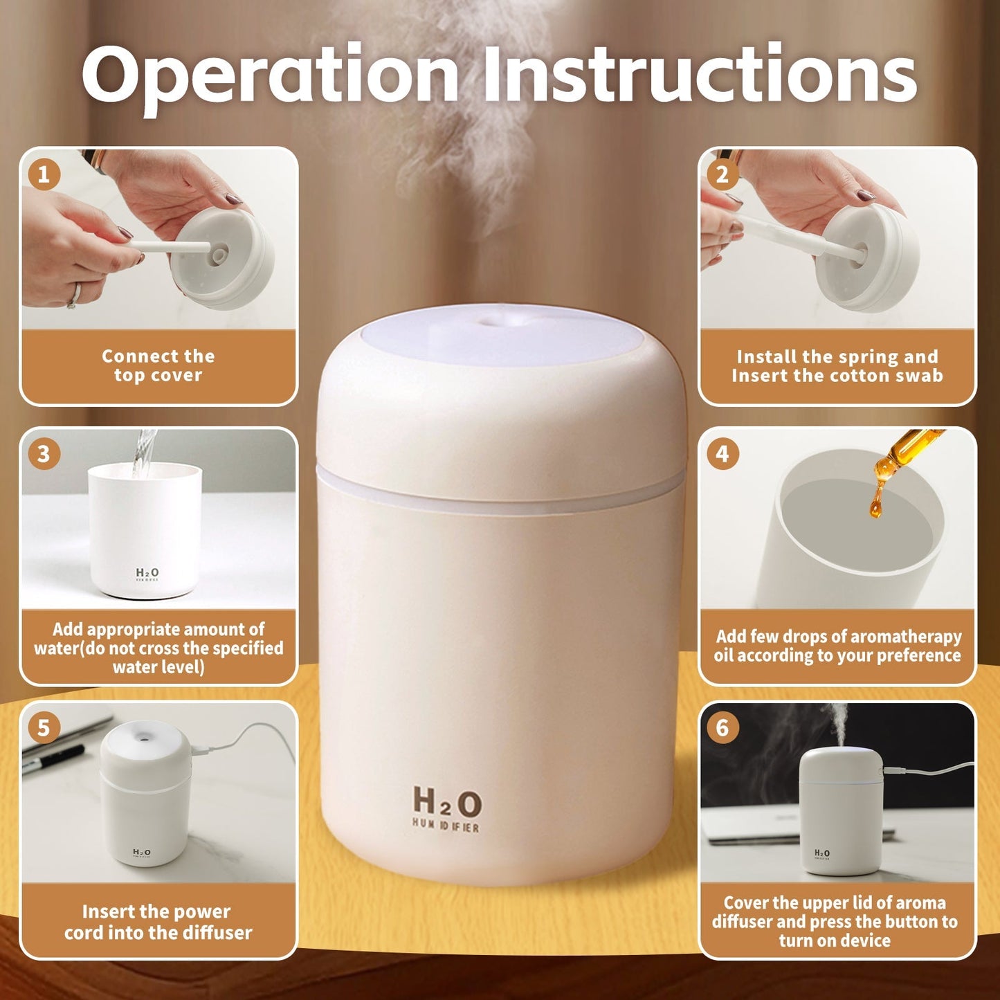 Living Today Mini LED Ultrasonic Humidifier 300ml