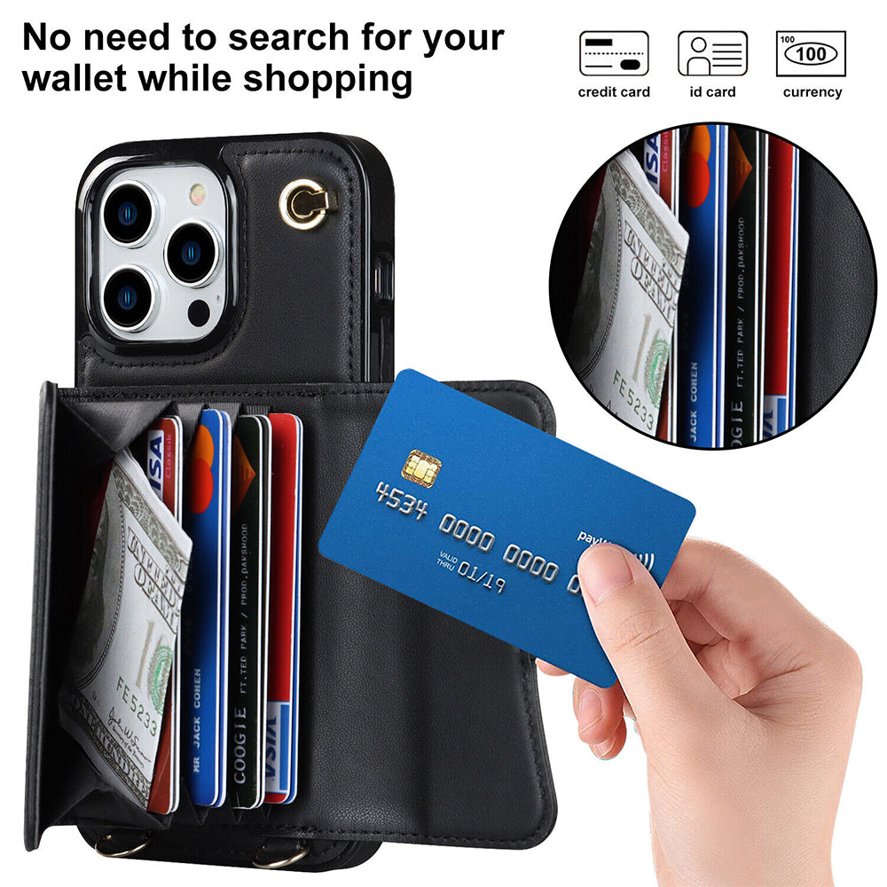 For iPhone 14 Pro Max Plus Case Leather Wallet Cover Card holders Coins Storage