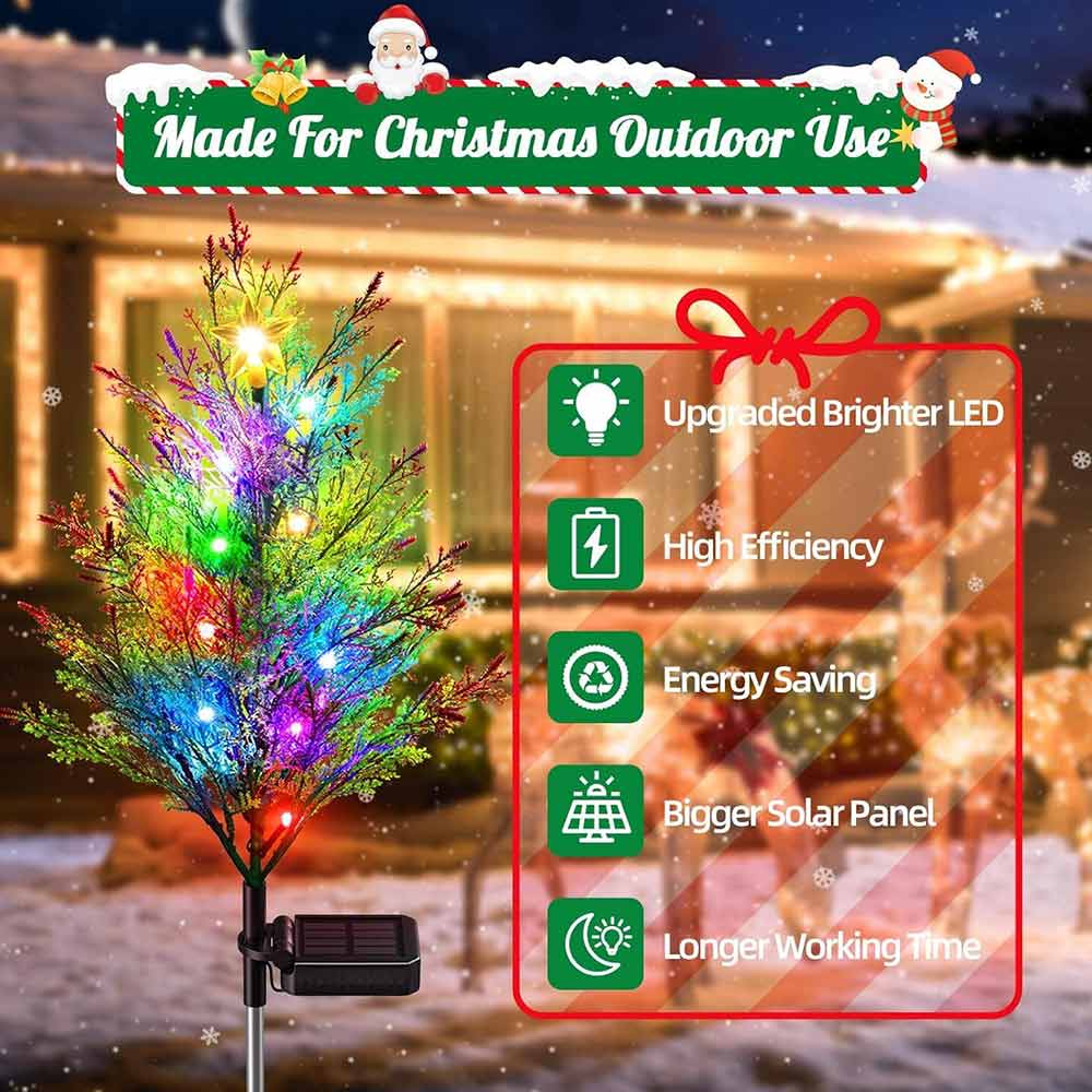 2Pack Solar Christmas Tree Garden Stake Lights Outdoor Waterproof Multi-Color Pathway Lights