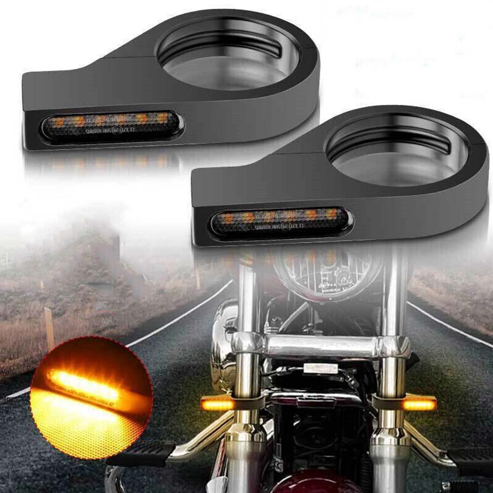 2X Motorcycle Bike 41mm Fork Tubes LED Turn Signal Indicators Light Amber