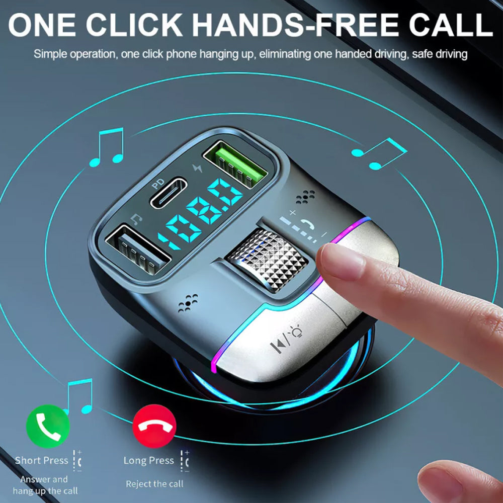Car Bluetooth 5.3 FM Transmitter Wireless USB PD Adapter MP3 Player Fast Charger