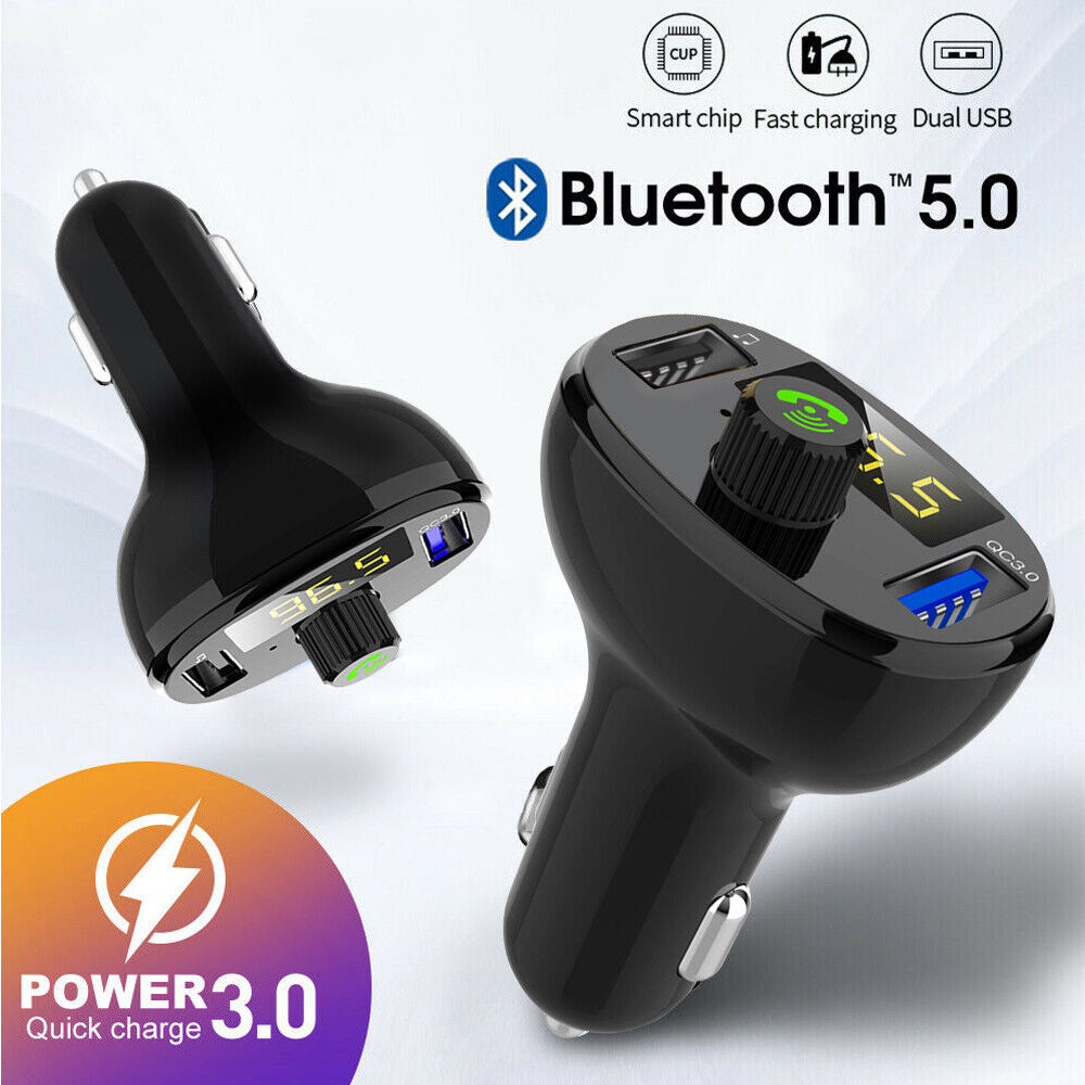 Bluetooth 5.0 Radio Car Kit Wireless FM Transmitter Dual USB Charger MP3 Player