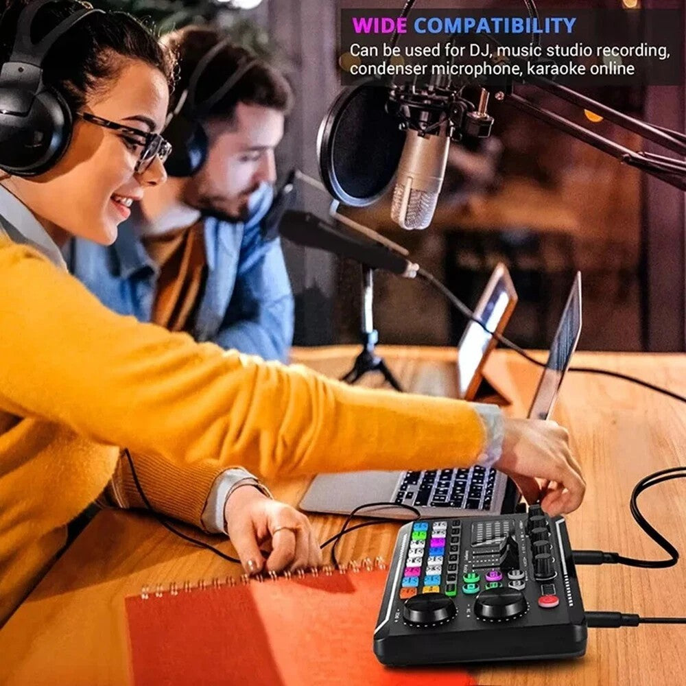 Live Sound Card and Audio Interface with DJ Mixer Effects and Voice Changer F988