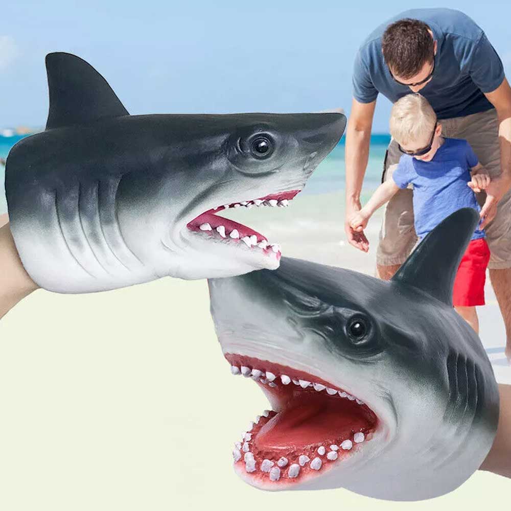 Shark Hand Puppet Handmade Stretchy Shark-Head Soft Animal Gloves Baby Kids Toys