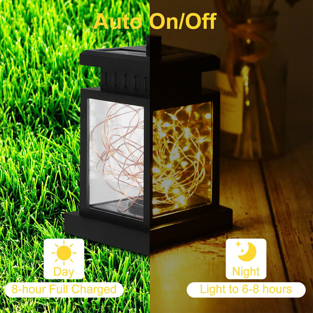 LED Solar Powered Hanging Lantern Lights Waterproof Outdoor Garden Table Lamp
