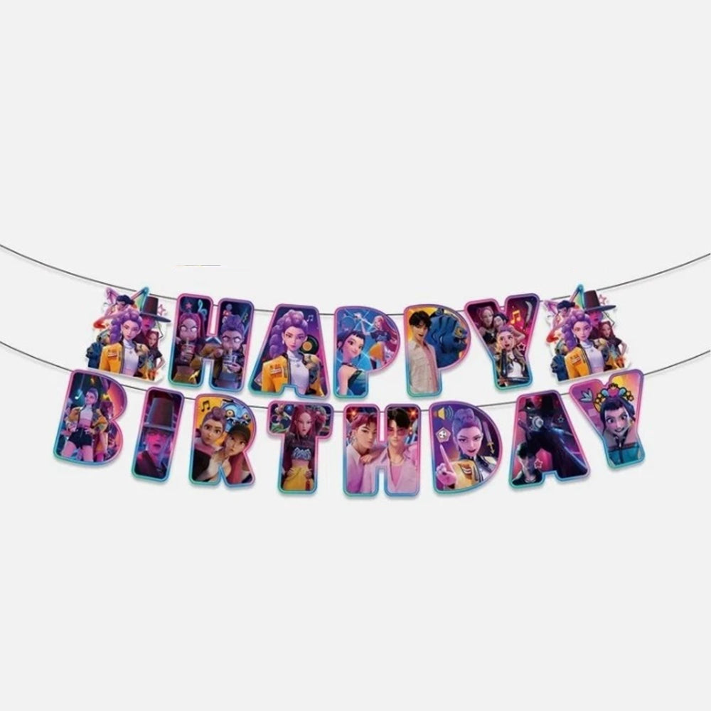 KPop Demon Hunters Themed Birthday Party Decorations Set -Banner, Balloons & Cake Toppers
