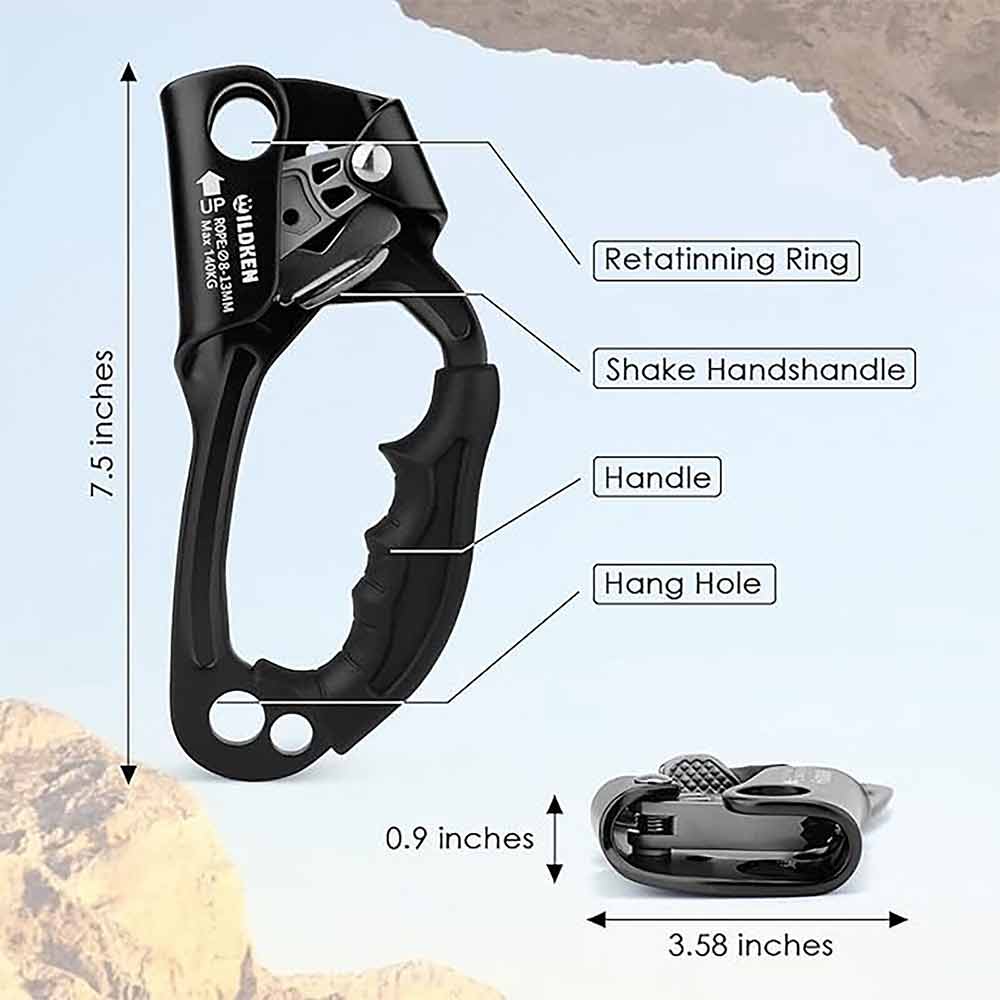 Right Hand Ascender Rock Tree Climbing Gear Professional Roping Device for 8~13m