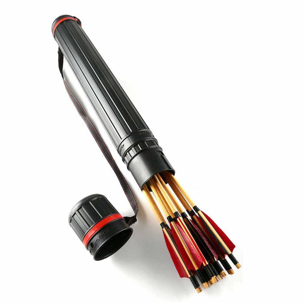 Extendable Telescopic Archery Arrow Back Shoulder Quiver Holder Tube w/ Strap