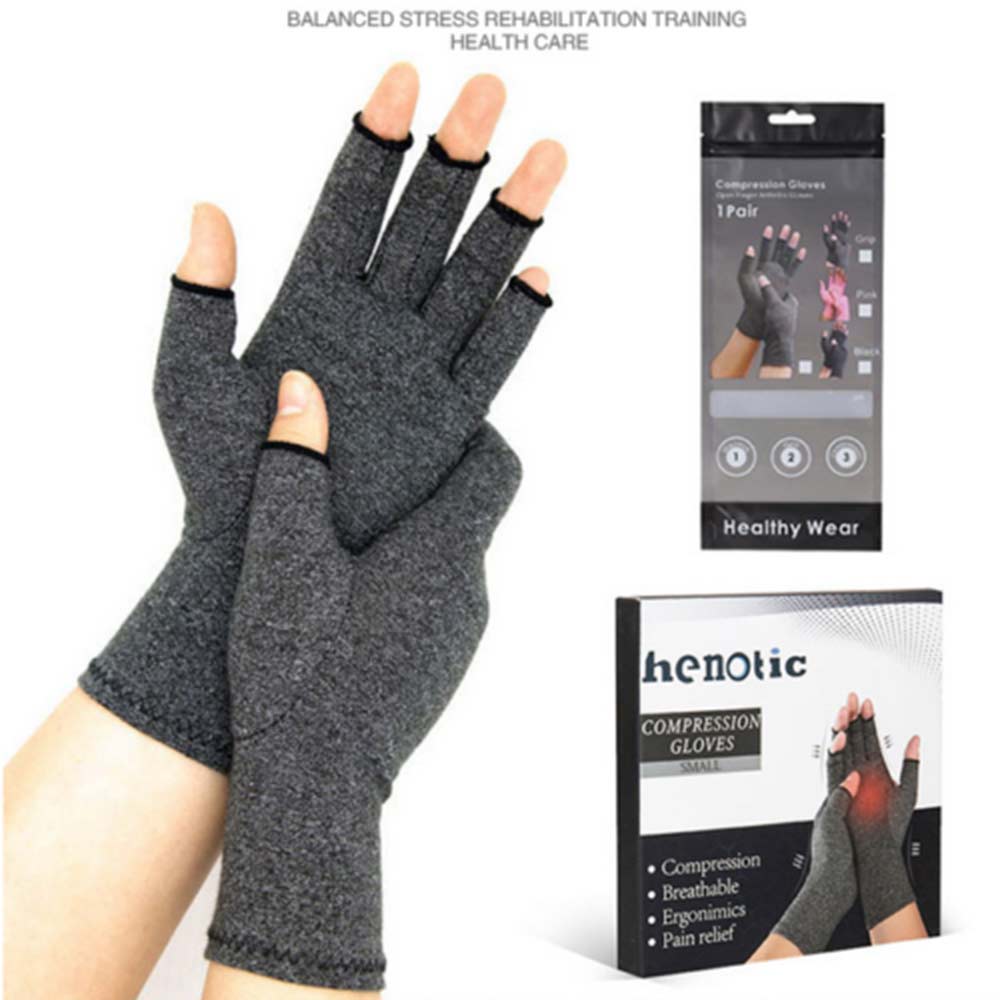 Pair of Fingerless Arthritis Hand Support Compression Gloves Half Finger