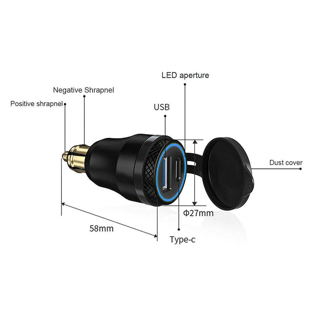 For BMW Ducati Triumph Motorcycle Dual USB Charger Hella DIN Type C Plug Sockets
