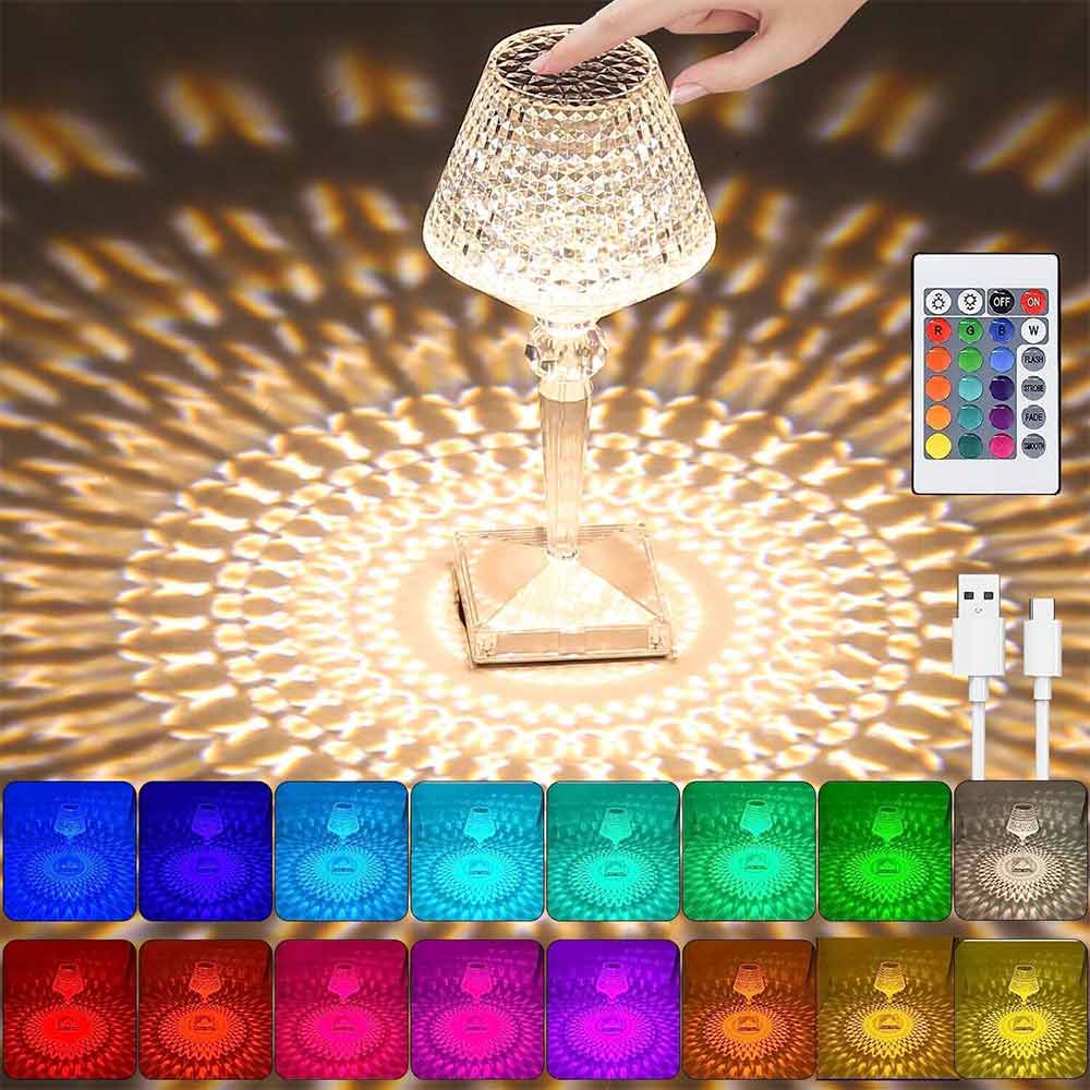 Crystal Night Light RGB 16colors Table Lamp Dimming USB Rechargeable Bedside