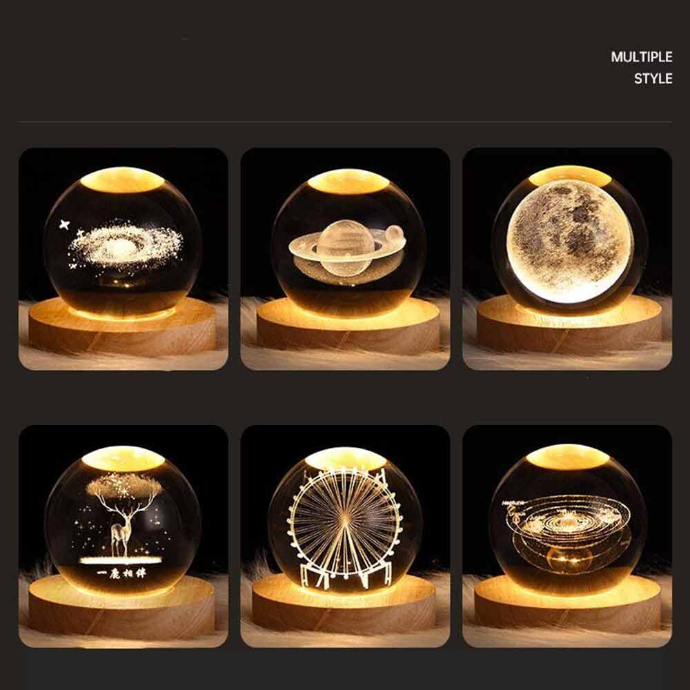 3D Moon Night Light Planet Globe Galaxy LED Crystal Ball Table Lamp Bedside USB