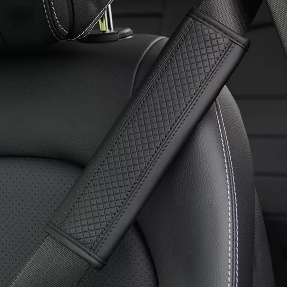 2PCS Car Seat Belt Shoulder Protection Cover Leather Embossed Soft Comfortable