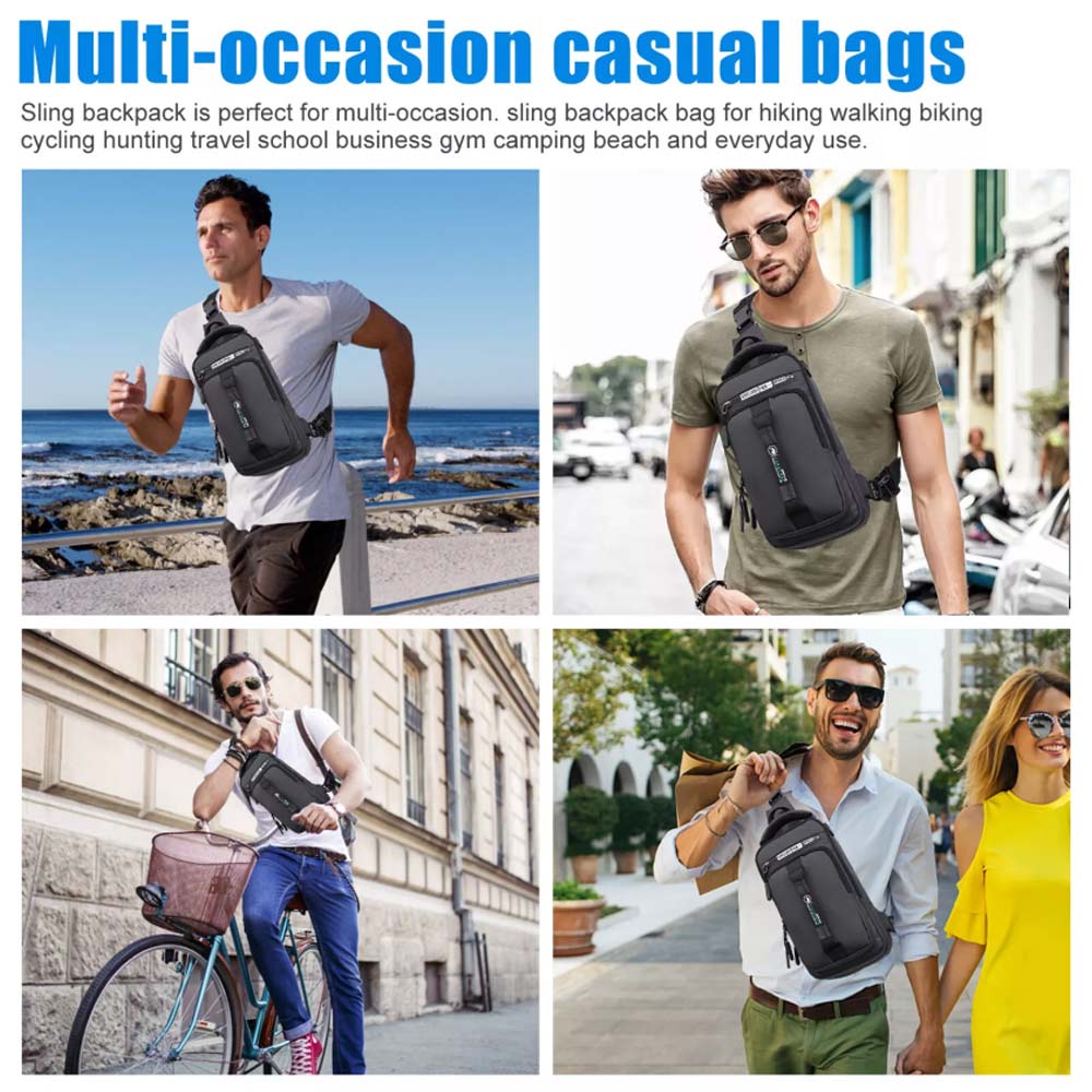 Men's Anti-Theft Sling Crossbody Backpack – Chest Shoulder Messenger Bag with USB Port