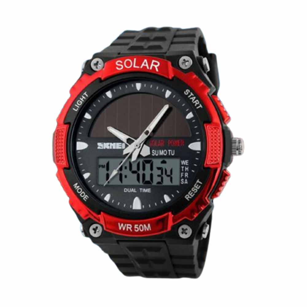 Men's Solar Power Sport Dual Time LED Digital Waterproof Analog Quartz Watch