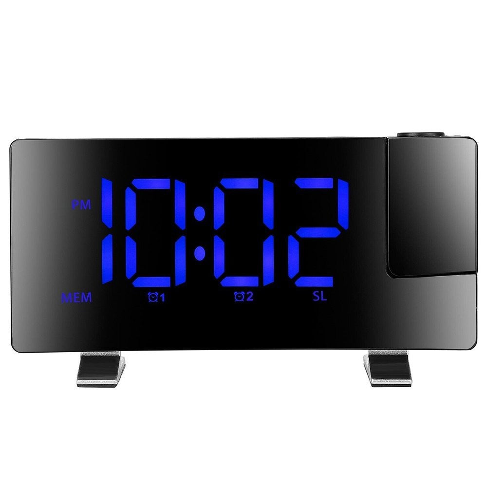 LED Digital Alarm Clock – Radio Projection Clock with Curved Screen & Dual Alarms