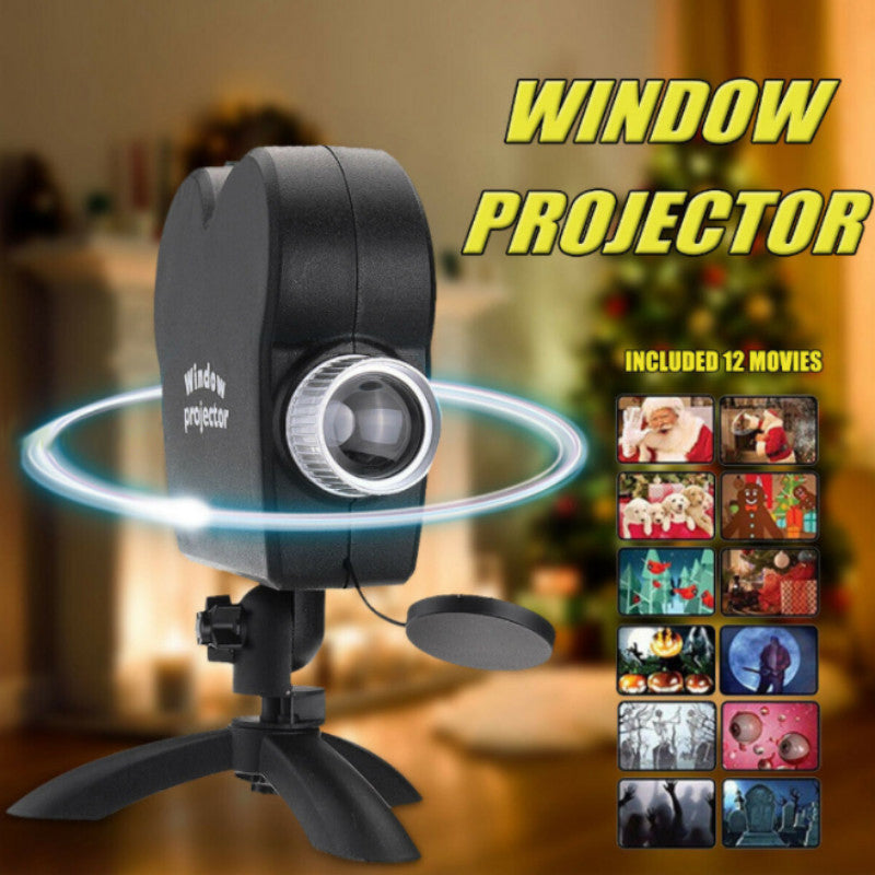 Christmas Halloween Holographic Projector Window Display Stage Lamp 12 Movies