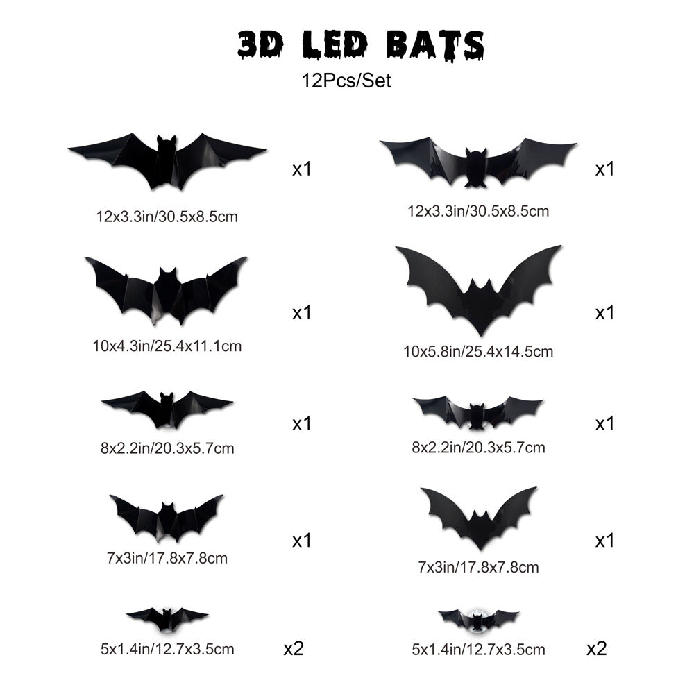 12/24PCS Halloween 3D Bat LED Night Light Wall Stickers – Glow in Dark Decor