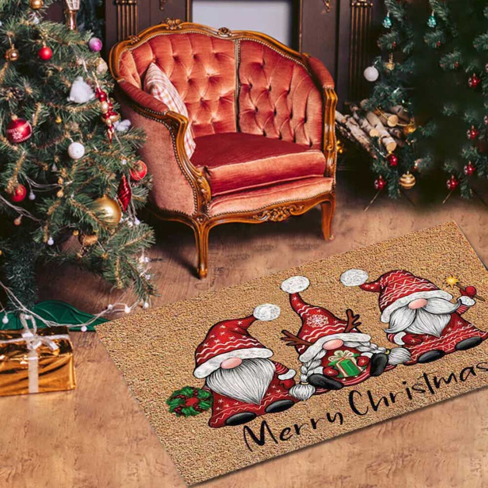 Non Slip Flannel Carpet Merry Christmas Door Mat Floor Rug Xmas Home Decoration