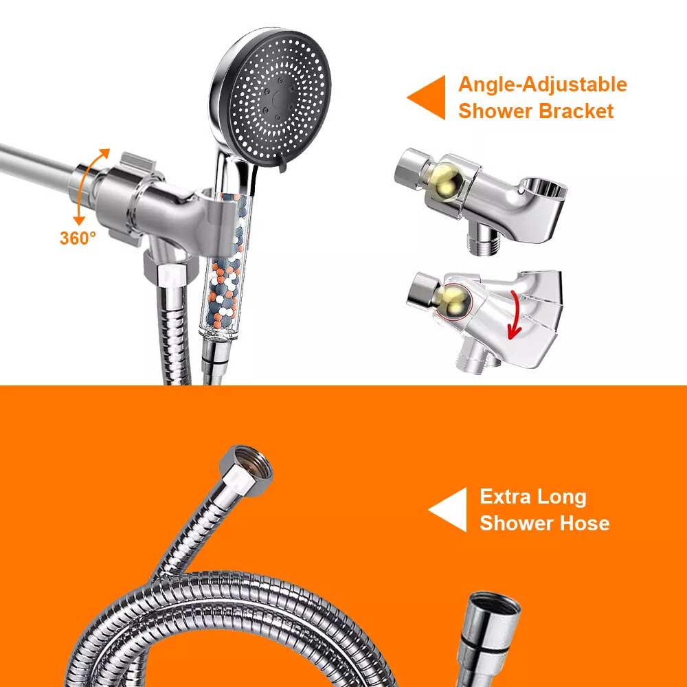 High Pressure 5-in-1 Filter Shower Head - 5 Modes - Hard Water Safe