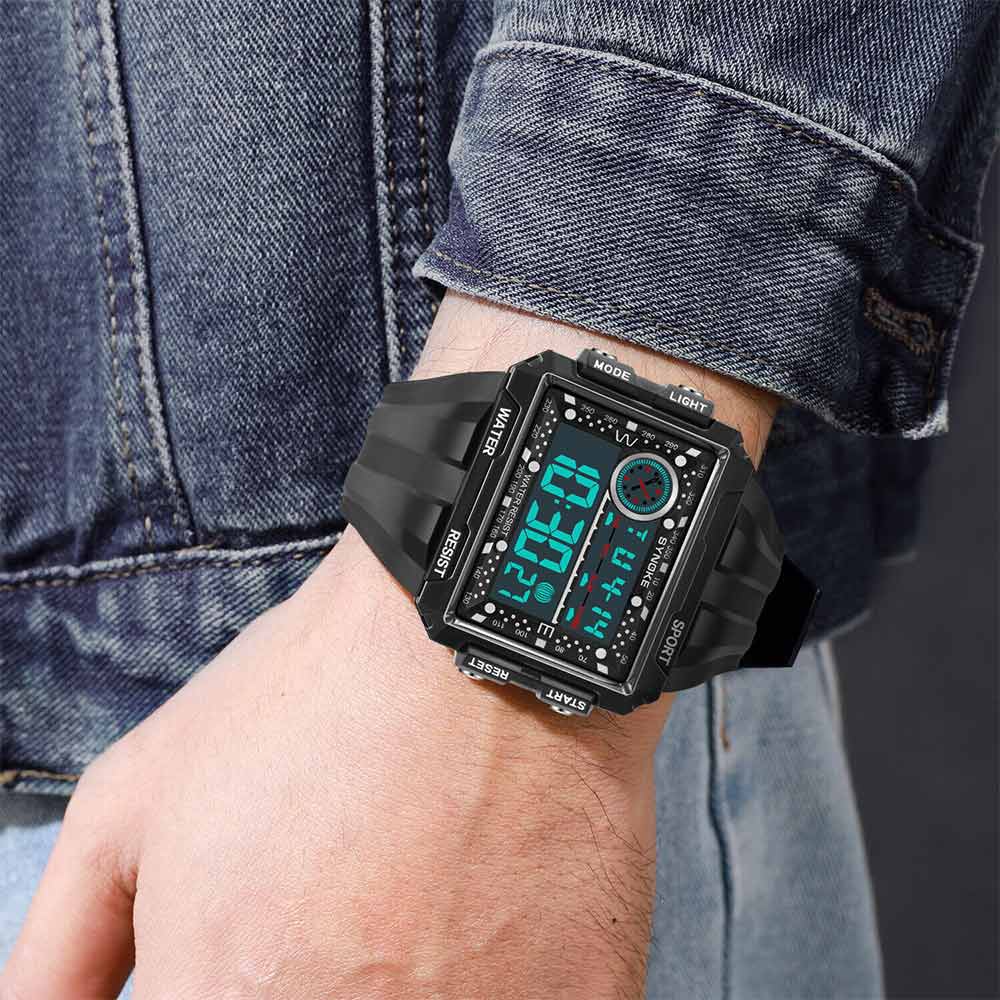 Men Sports Electric Watch Fashion Waterproof Shock Resist Large Screen Watch