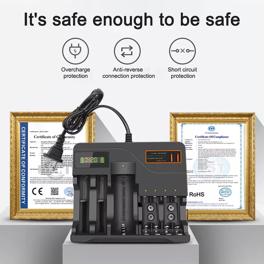LCD Smart Battery Charger For AAA AA 9V Ni-MH Ni-CD Rechargeable Batteries