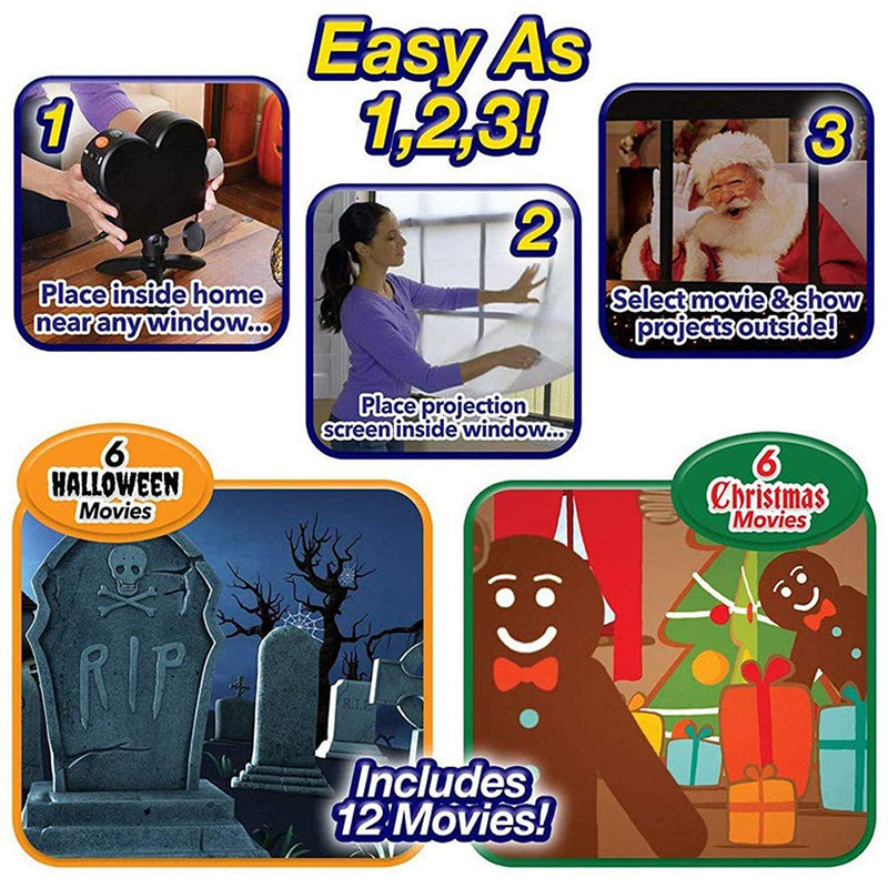 Christmas Halloween Holographic Projector Window Display Stage Lamp 12 Movies