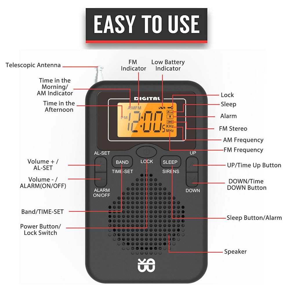 Mini Portable Pocket Digital LCD AM FM Radio Battery Powered Receiver Speaker