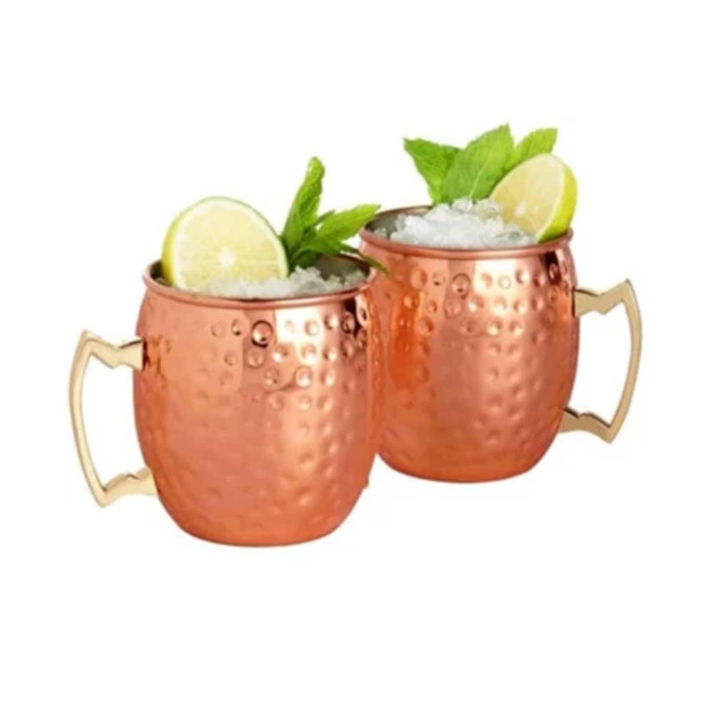 Handcrafted Moscow Mule Mug Set – 2x 60ml Copper Mugs with Brass Handle for Cocktails & Cold Drinks