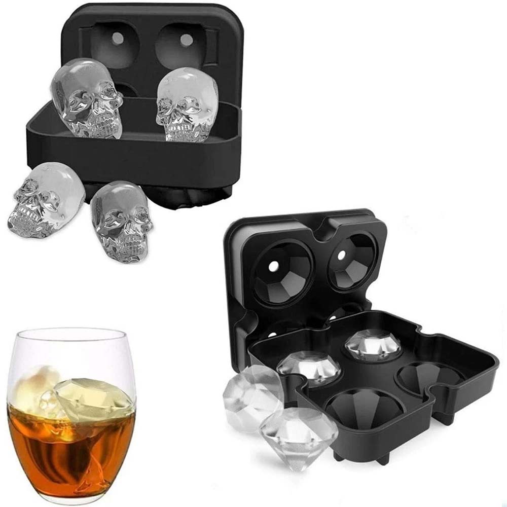 Skull Shape 3D Ice Cube Mold - Silicone Tray for Jelly, Chocolate, Party Drinks