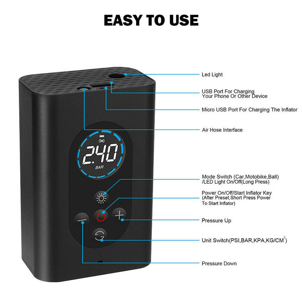 Cordless Air Compressor Tyre Inflator Car Bike Ball Motorcycle Electric Pump
