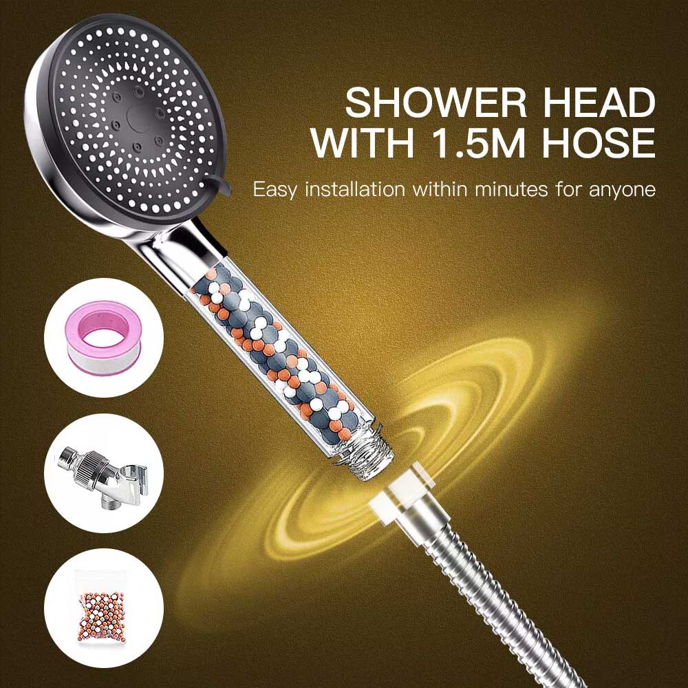 High Pressure 5-in-1 Filter Shower Head - 5 Modes - Hard Water Safe