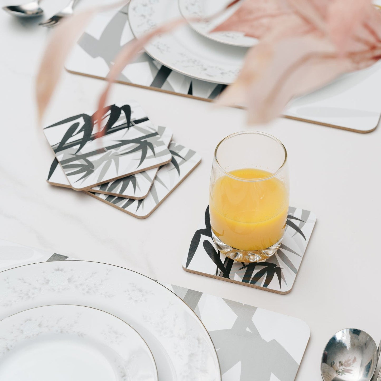 Clevinger 8 pcs MDF Placemats and Coasters Bamboo