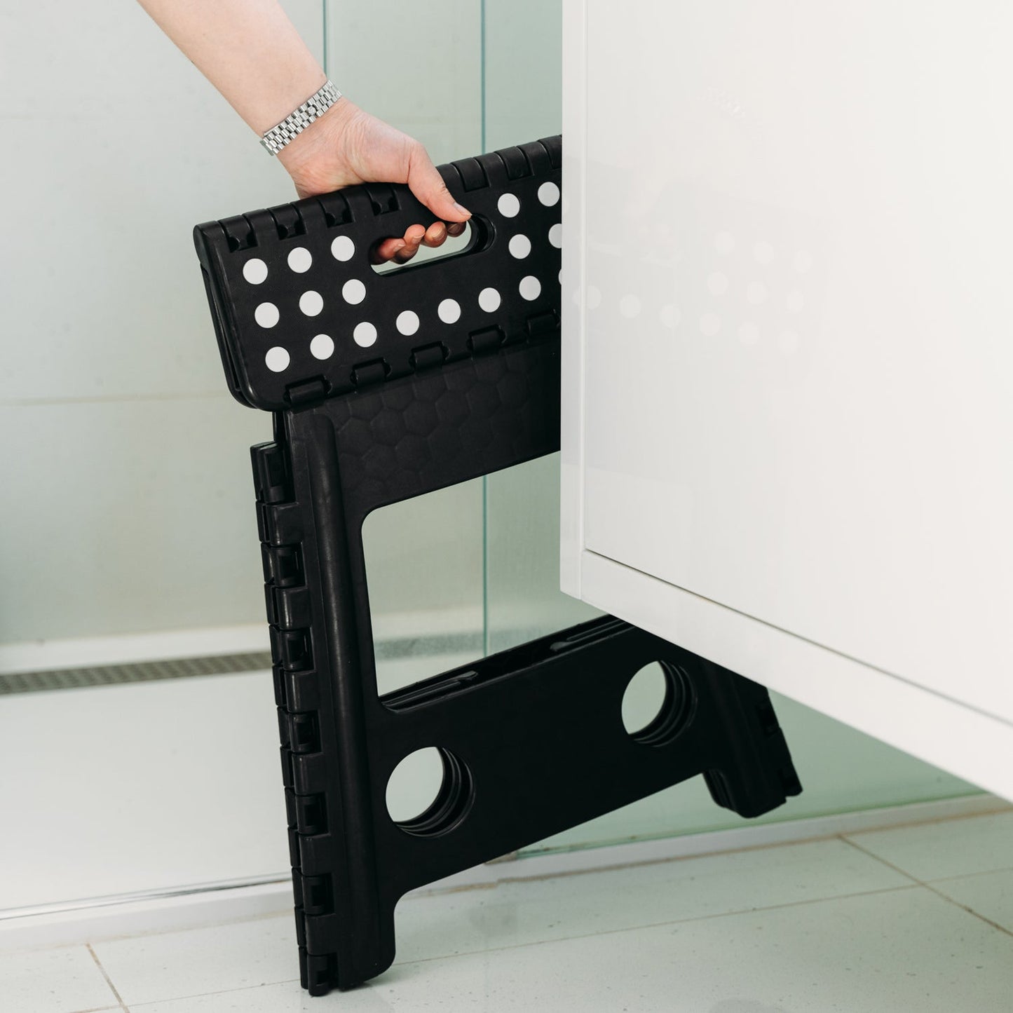Large Plastic Folding Stool Portable Chair Store Flat Easy Carry Outdoor Camping Black