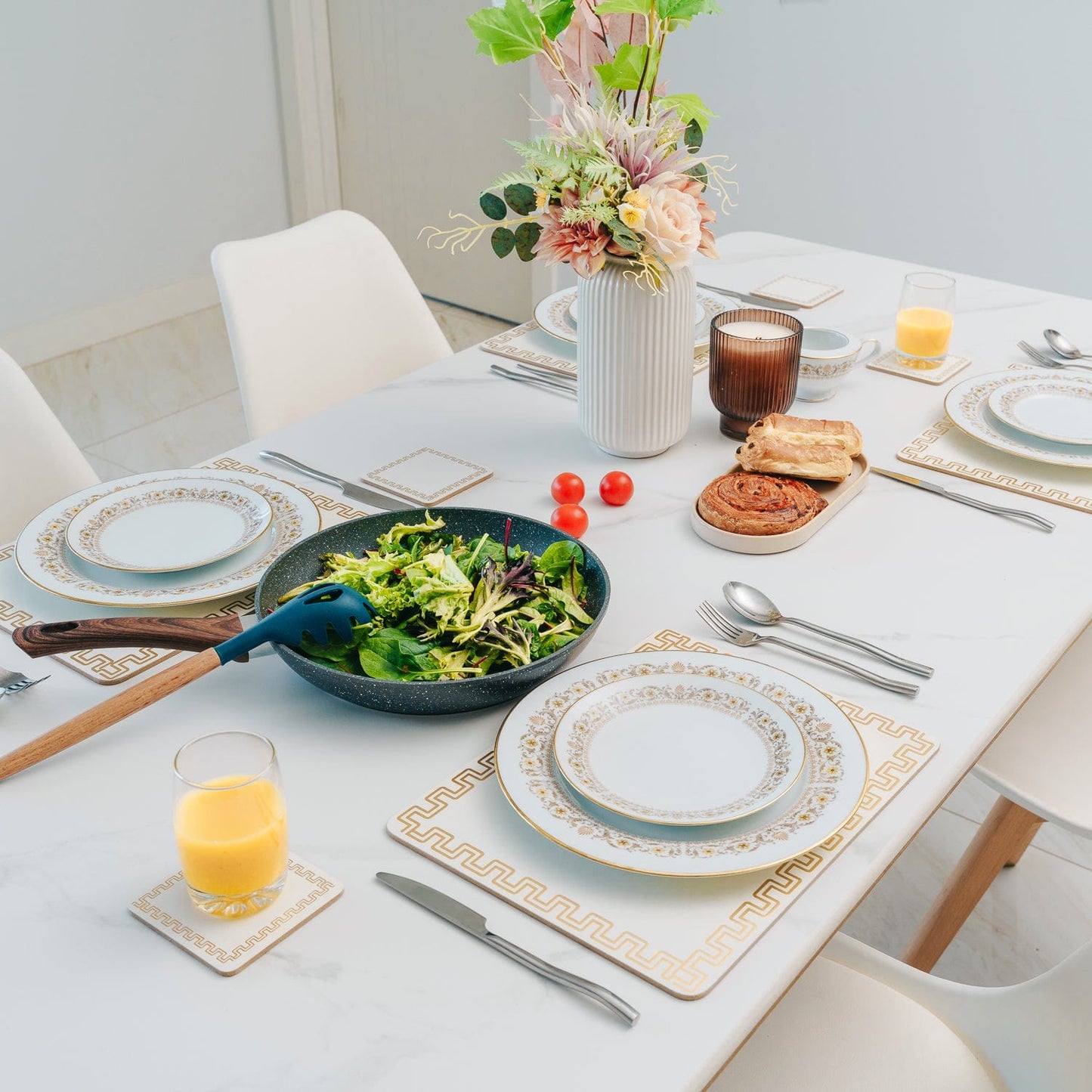 Clevinger 8 pcs MDF Placemats and Coasters Gold Border