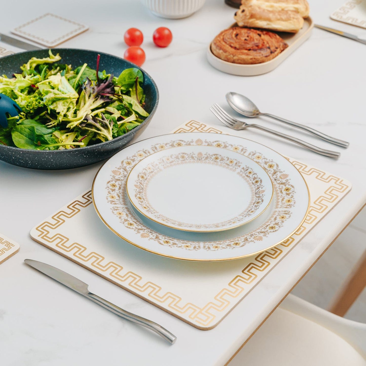 Clevinger 8 pcs MDF Placemats and Coasters Gold Border