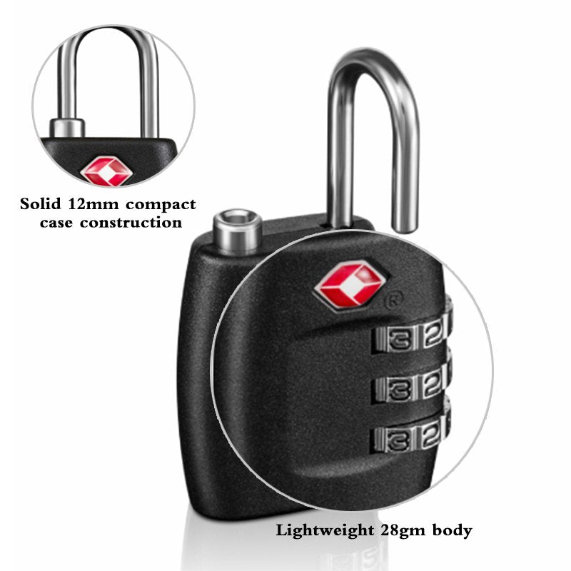 TSA Approved Combination 3 Dial Travel Padlock